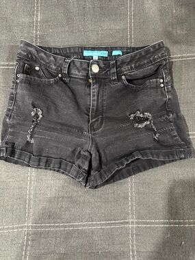 YMI Black Distressed Jean Shorts with Frayed Hem